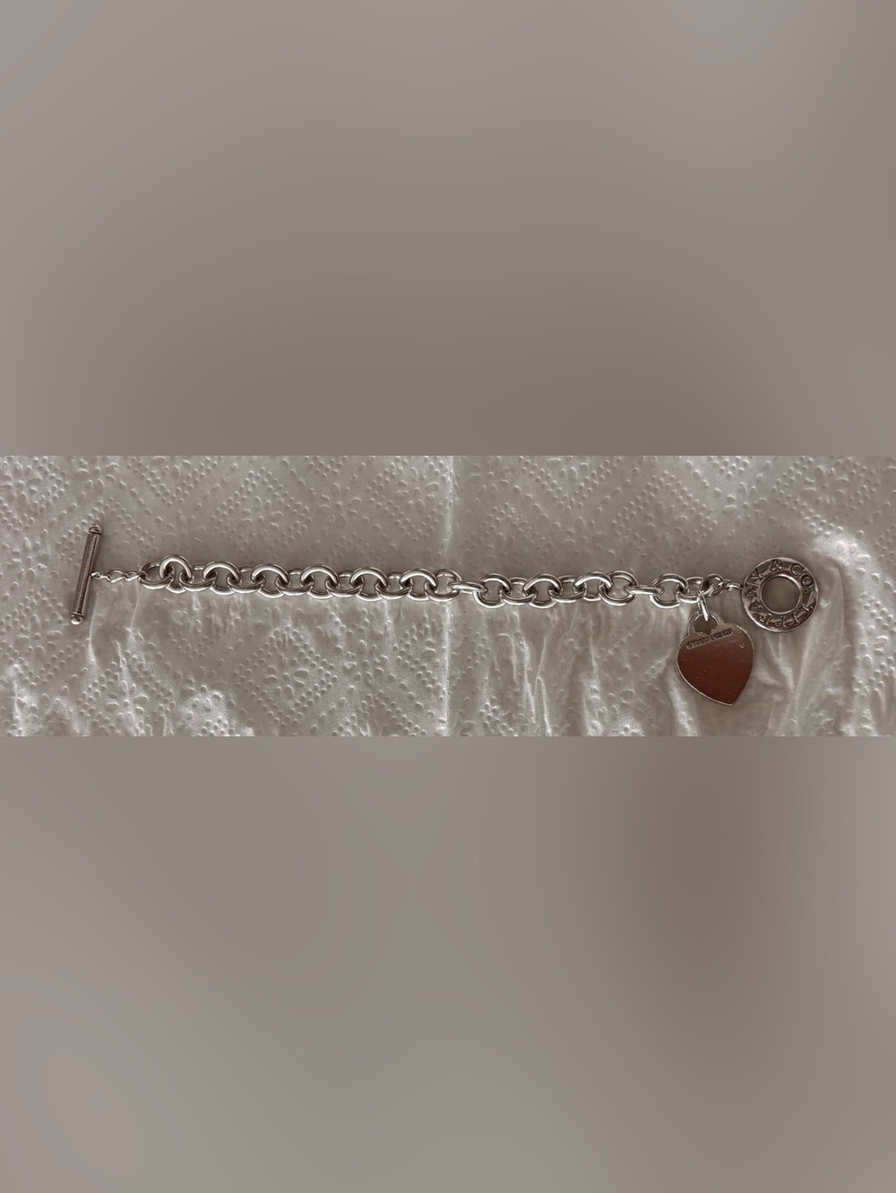 TIFFANY & CO SILVER VINTAGE TOGGLE HEART TAG BRACELET 7IN.